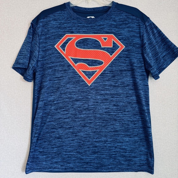 Superman Shirt Mens Medium Blue DC Comics Logo Athletic Tee Polyester S17 - Picture 2 of 10